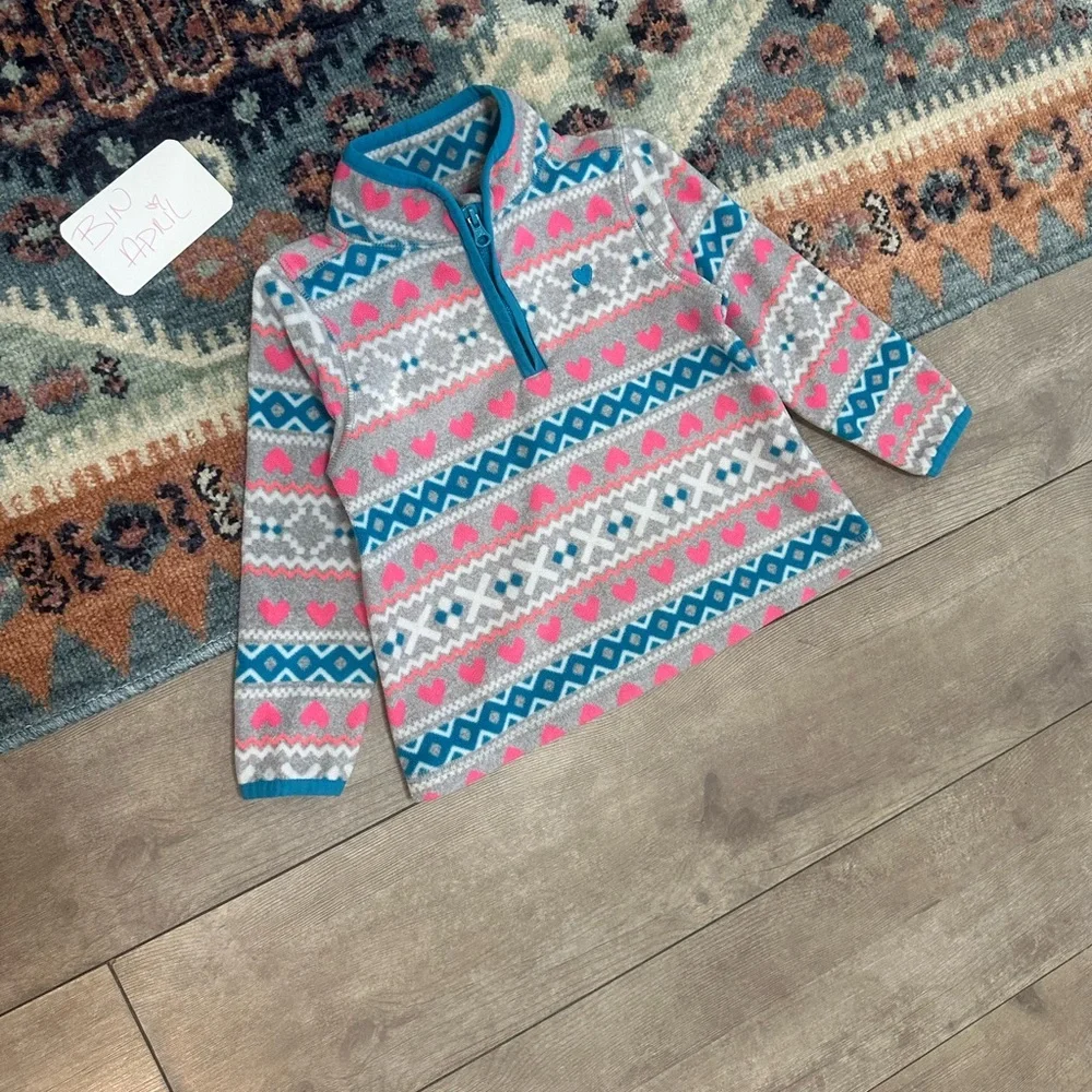 Y2K OshKosh B'Gosh Toddler Girl Fair Isle Print Pullover Sweater 3T Quarter-Zip